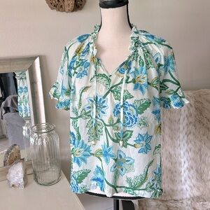 Tuckernuck Floral Blouse in Blue and Green